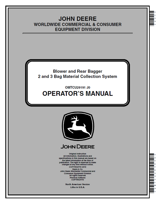 OMTCU29191 John Deere Blower & Rear Bagger 2 and 3 Bag Operator Manual PDF