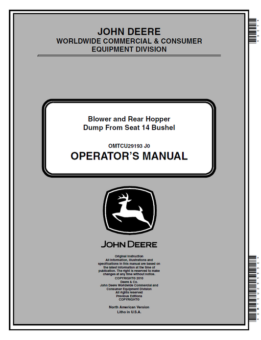 OMTCU29193 John Deere 14 Bushel Blower Rear Hopper Manual