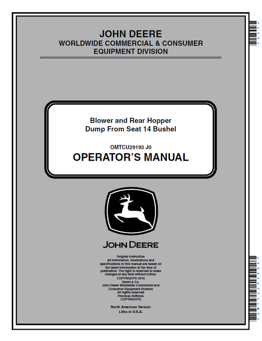 OMTCU29193 John Deere 14 Bushel Blower & Rear Hopper Operator Manual