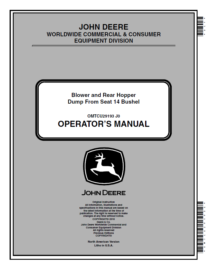 OMTCU29193 John Deere Blower & Rear Hopper 14 Bushel Operator Manual PDF