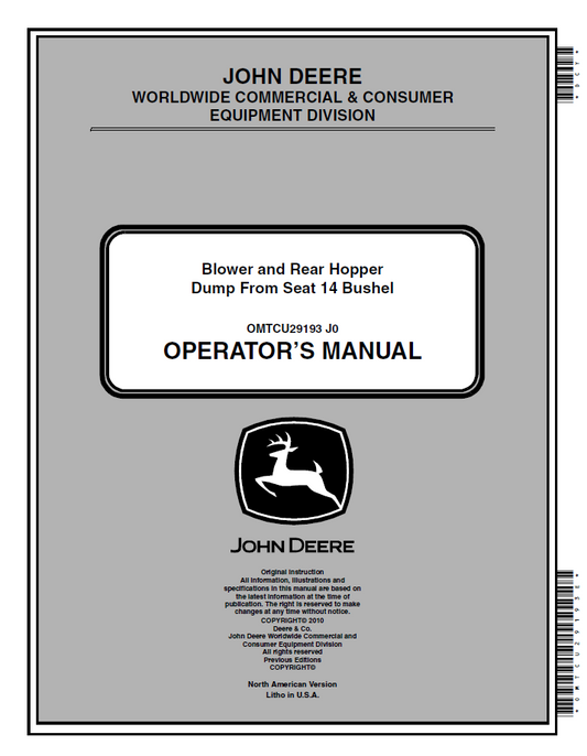 OMTCU29193 John Deere Blower & Rear Hopper 14 Bushel Operator Manual PDF