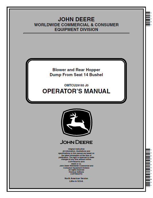 OMTCU29193 John Deere Blower & Rear Hopper Dump From Seat 14 Bushel Operator Manual PDF