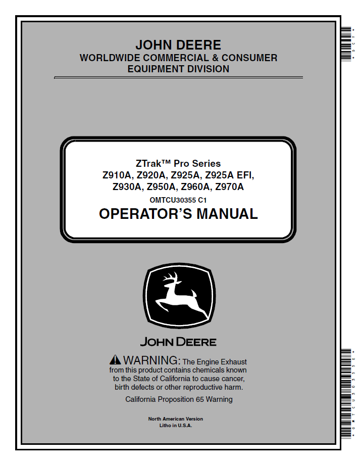 OMTCU30355 John Deere ZTrak Pro Series Operator Manual Download