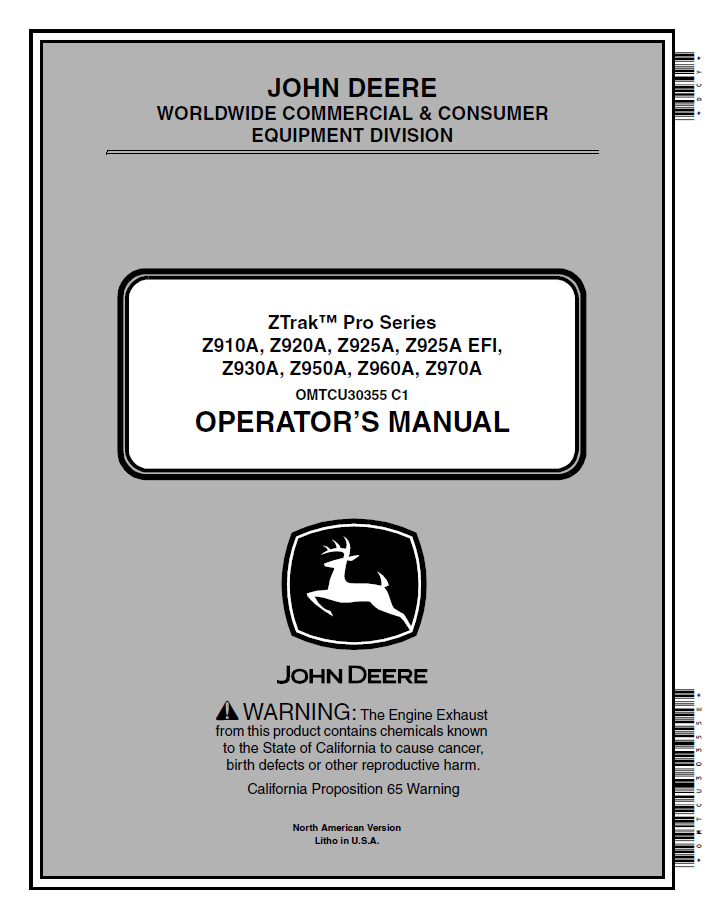 OMTCU30355 John Deere ZTrak Pro Series Operator Manual PDF Download