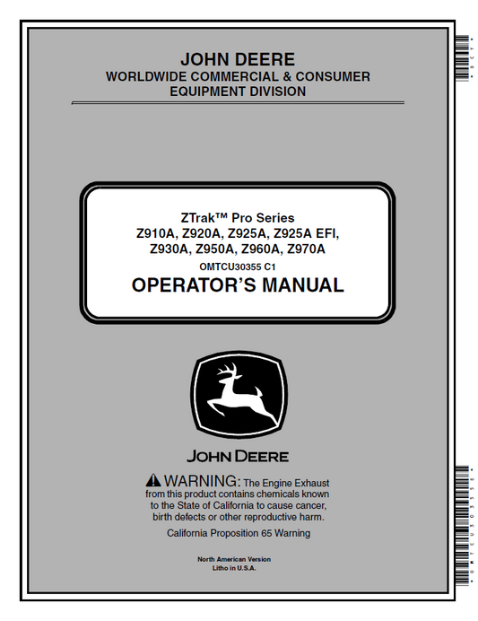 OMTCU30355 John Deere ZTrak Pro Series Operator Manual PDF Download