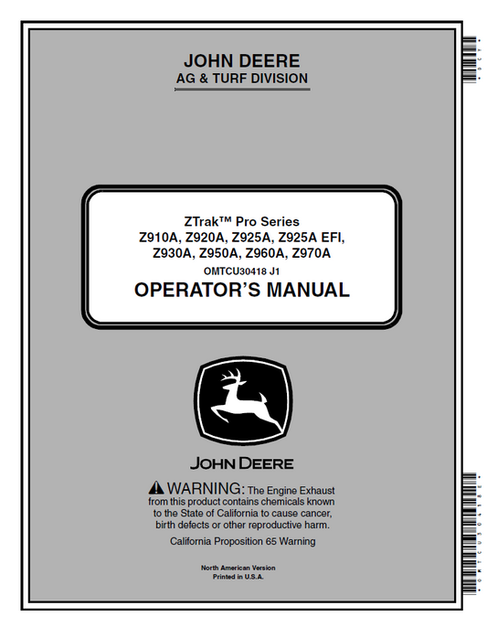 OMTCU30418 John Deere ZTrak Pro Series Operator Manual (Z910A–Z970A)