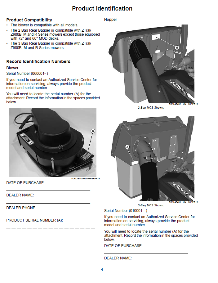 OMTCU33004 Blower & 2/3 Bag Collection System Manual John Deere