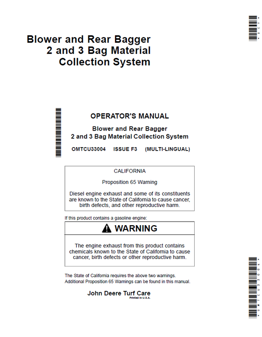 OMTCU33004 John Deere Blower & Rear Bagger 2 and 3 Bag Operator Manual PDF