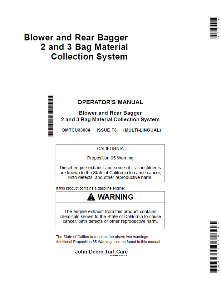 OMTCU33004 John Deere Blower and Rear Bagger Operator Manual Guide