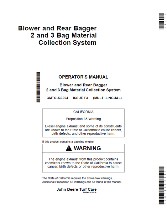 OMTCU33004 John Deere Blower and Rear Bagger Operator Manual Guide