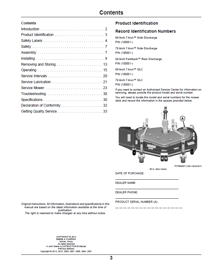 OMTCU33446: John Deere Front Mount Mower Deck Operator Guide