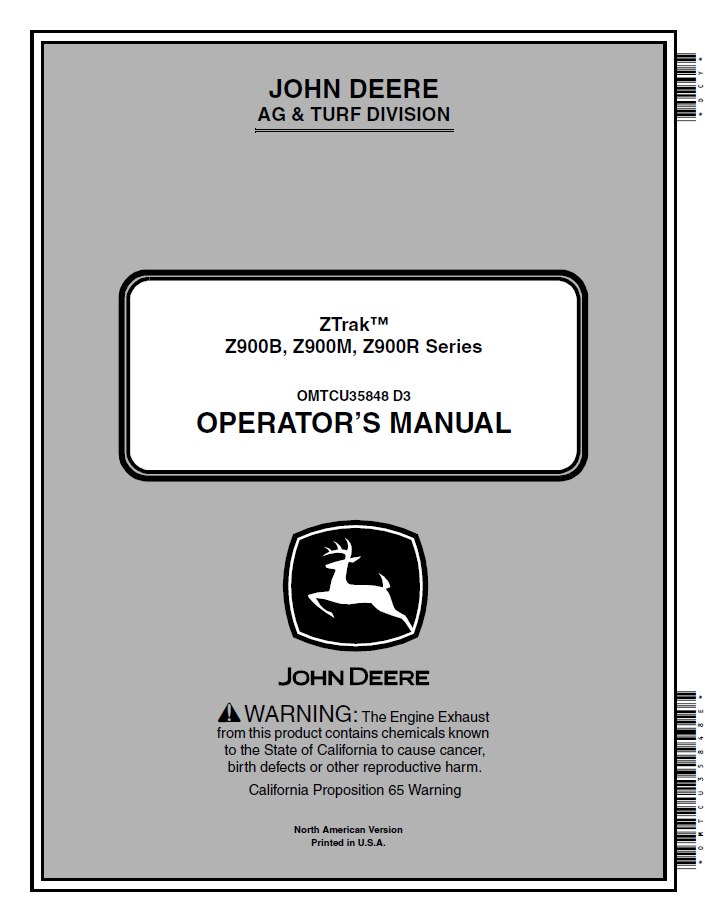 OMTCU35848 John Deere ZTrak Z900B, Z900M, Z900R Operator Manual PDF Guide