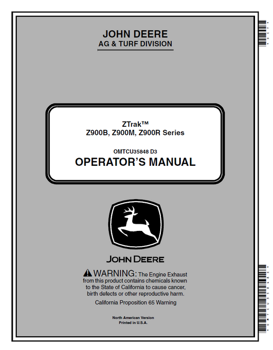 OMTCU35848 John Deere ZTrak Z900B, Z900M, Z900R Operator Manual PDF Guide