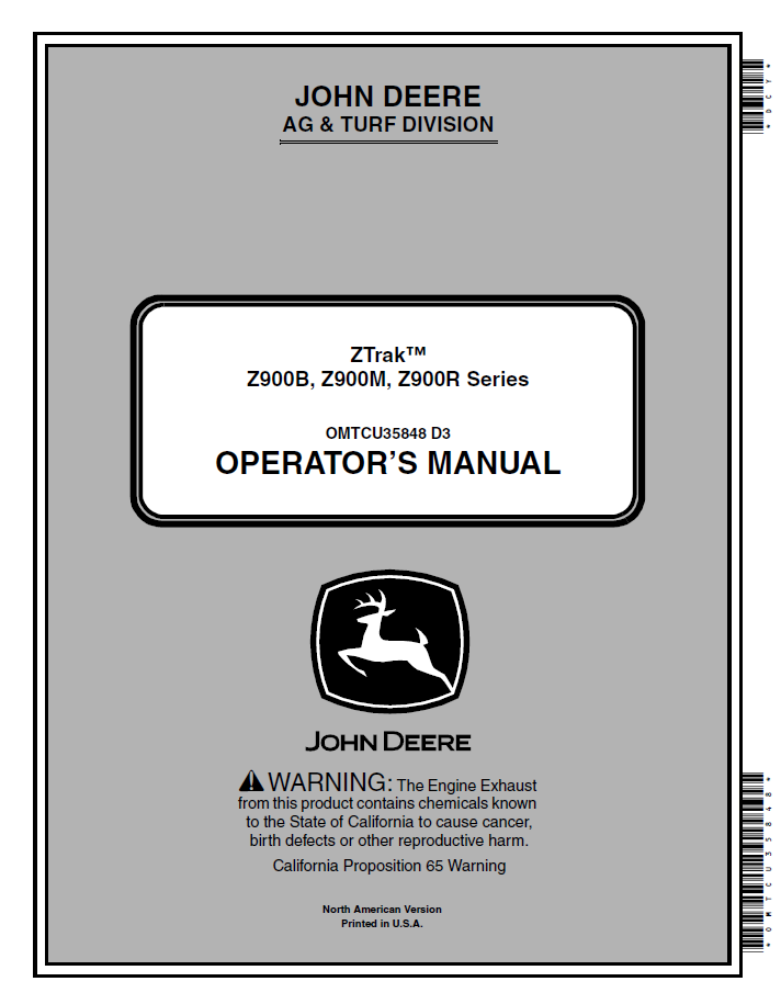 OMTCU35848 John Deere ZTrak Z900 Series Operator Manual Guide