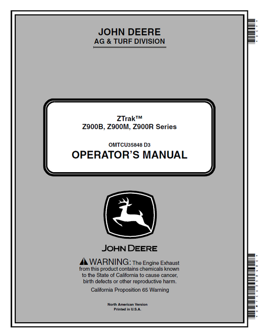 OMTCU35848 John Deere ZTrak Z900 Series Operator Manual Download Guide