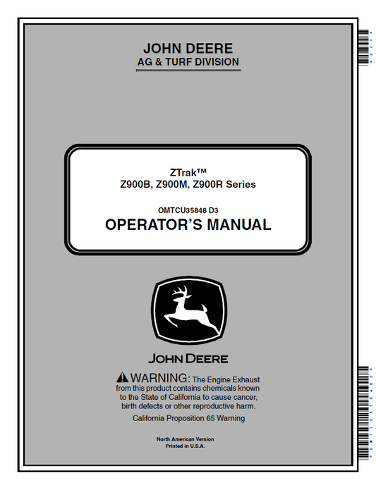 OMTCU35848 John Deere ZTrak Z900 Series Operator Manual PDF Guide