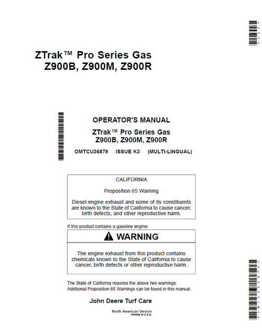 OMTCU36879 John Deere ZTrak Pro Z900 Series Operator Manual PDF Guide
