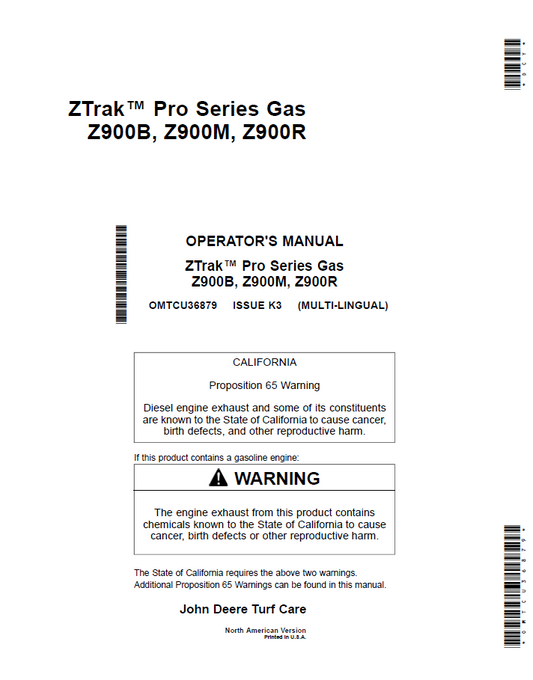 OMTCU36879 John Deere ZTrak Z900 Operator Manual PDF Guide