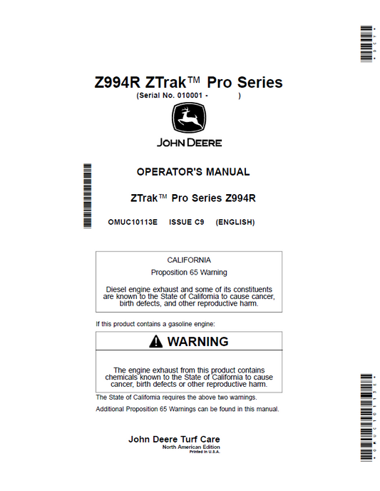 OMUC10113E - JOHN DEERE ZTRAK™ PRO SERIES Z994R OPERATOR MANUAL