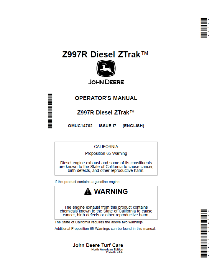 OMUC14762 - JOHN DEERE Z997R DIESEL ZTRAK™ OPERATOR MANUAL