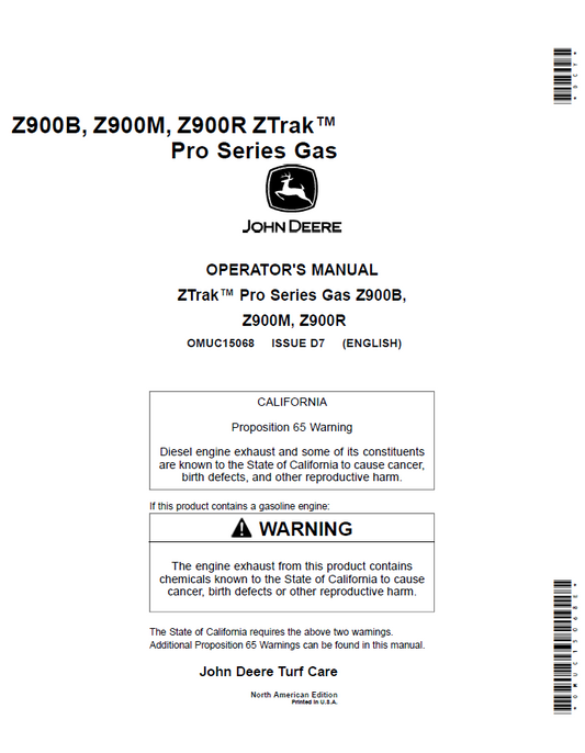 OMUC15068 John Deere Z900 ZTrak Pro Gas Operator Manual PDF Guide