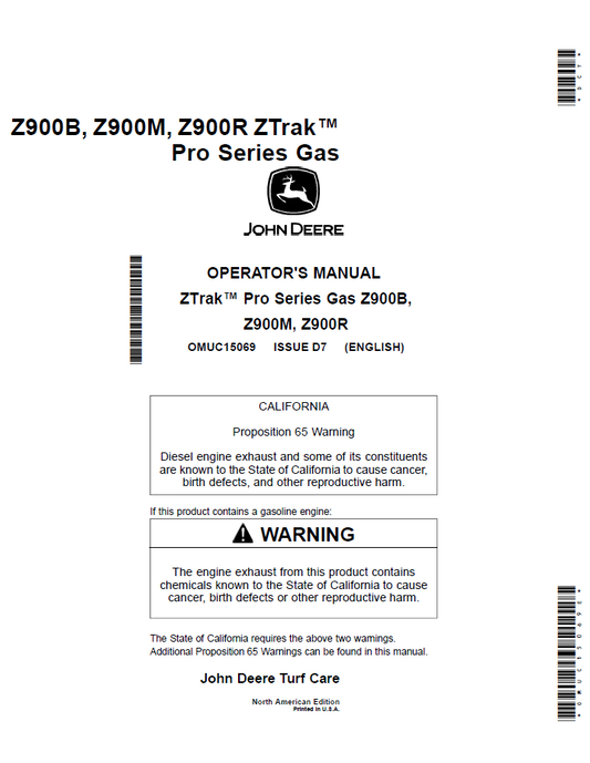 OMUC15069 John Deere Z900B Z900M Z900R ZTrak Pro Gas Manual Guide
