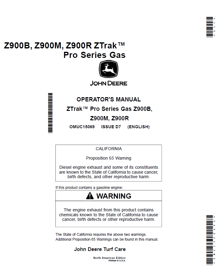 OMUC15069 John Deere Z900 ZTrak Pro Series Operator Manual Download