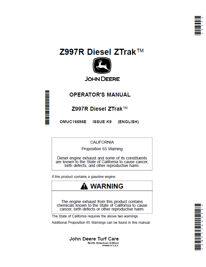  OMUC16696E John Deere Z997R Diesel ZTrak Operator Manual PDF Download