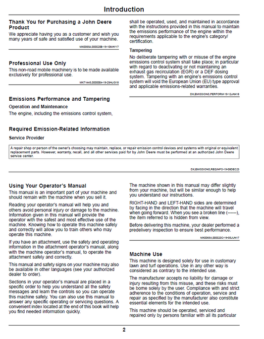 OMUC16697 John Deere ZTRAK Z997R Diesel Operator Manual Download