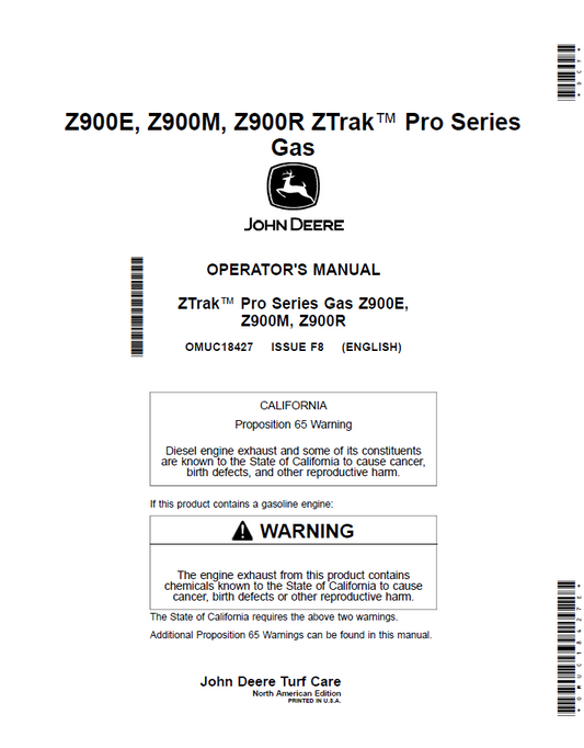 OMUC18427 John Deere Z900E/Z900M/Z900R ZTrak Pro Gas Manual