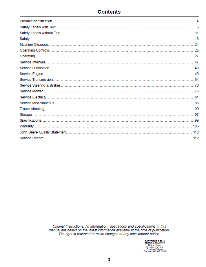 OMUC18427 John Deere Z900 ZTrak Pro Series Gas Operator Manual