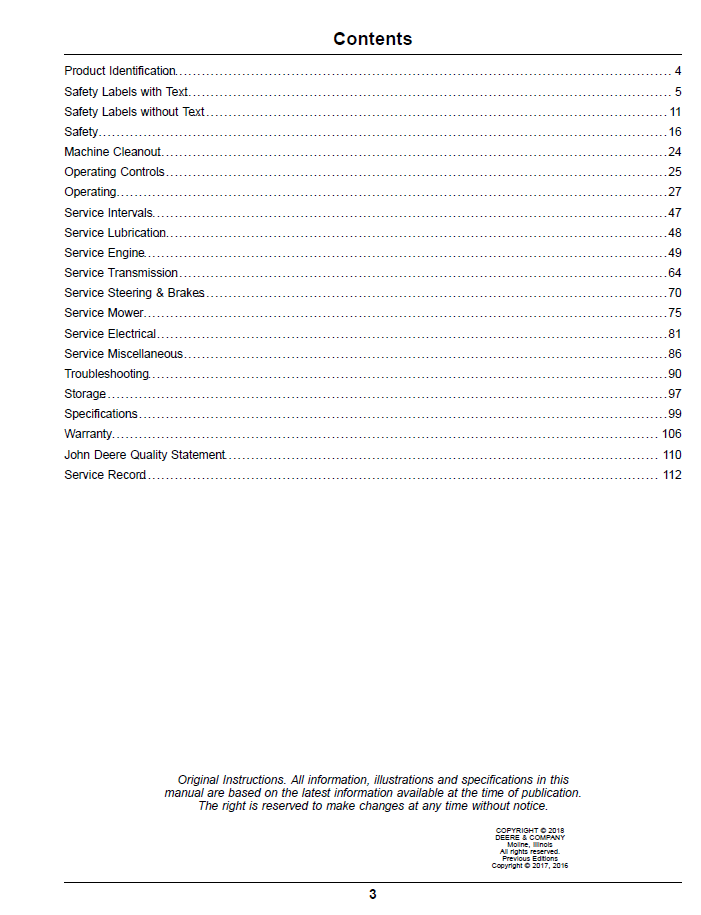 OMUC18427 ZTrak Pro Series Gas Operator Manual for John Deere Z900 Models