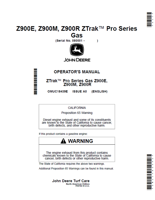 OMUC18439E John Deere Z900 ZTrak Pro Operator Manual Guide