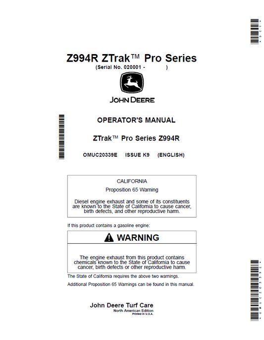 OMUC20339E - JOHN DEERE ZTRAK™ PRO SERIES Z994R OPERATOR MANUAL