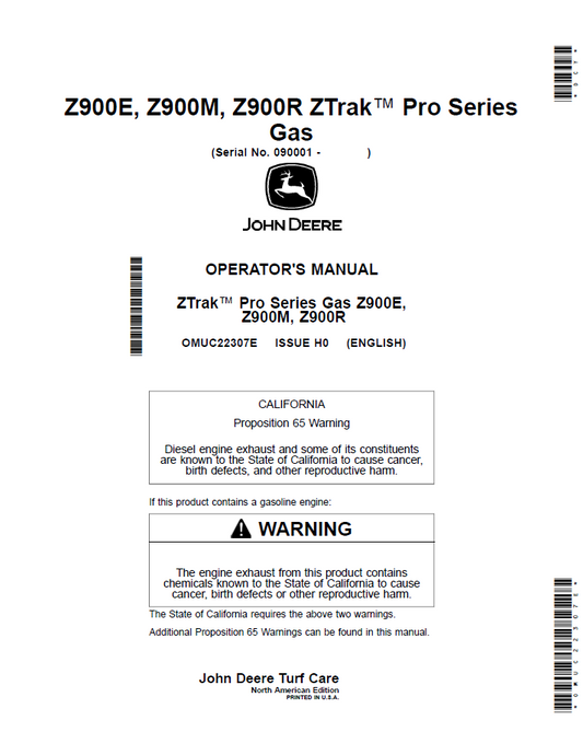 OMUC22307E John Deere Z900E, Z900M & Z900R ZTrak Pro Gas Manual