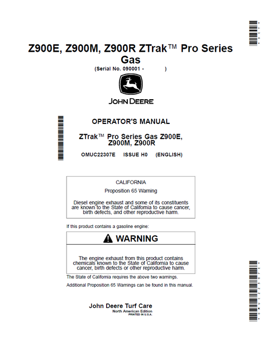 OMUC22307E John Deere Z900E Z900M Z900R ZTrak Pro Gas Operator Manual PDF