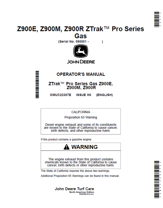 OMUC22307E John Deere Z900E, Z900M & Z900R ZTrak Pro Series Operator Manual PDF