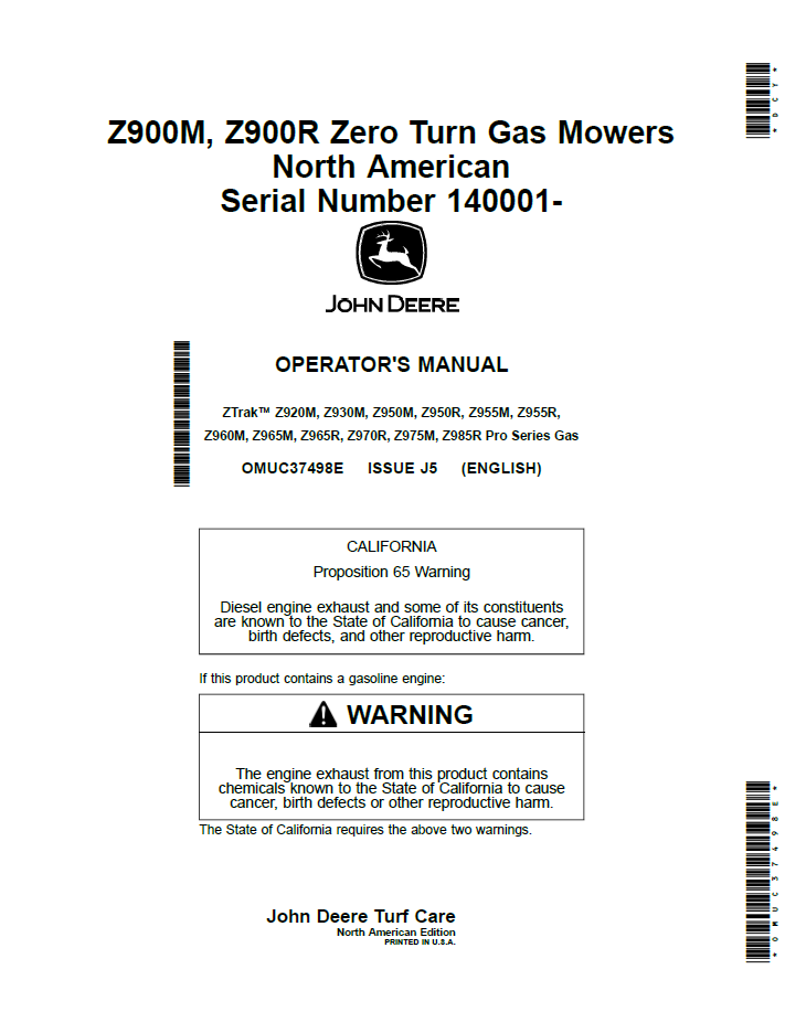OMUC37498E John Deere Z900M & Z900R Operator Manual Download