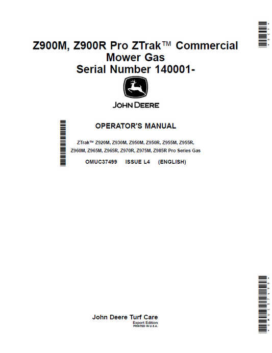 OMUC37499 John Deere Z900M/Z900R Zero Turn Operator Manual