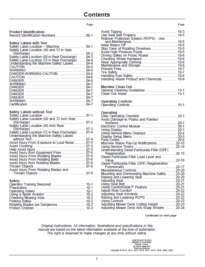 OMUC37596 - JOHN DEERE Z997R DIESEL ZERO TURN MOWER NORTH AMERICAN (NORTH AMERICAN EDITION) OPERATOR MANUAL