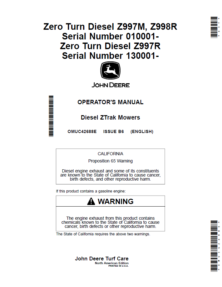 OMUC42688E - JOHN DEERE DIESEL ZTRAK MOWERS OPERATOR MANUAL