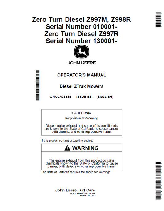 OMUC42688E - JOHN DEERE DIESEL ZTRAK MOWERS OPERATOR MANUAL