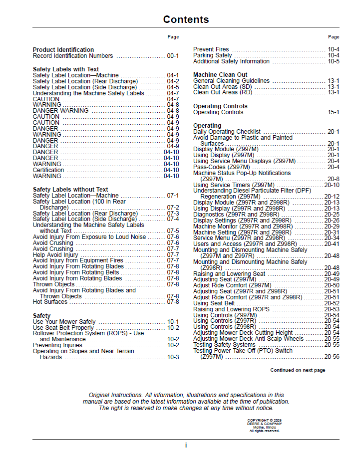 OMUC42688E Operator Manual for John Deere Diesel ZTrak Mowers Specs & Safety