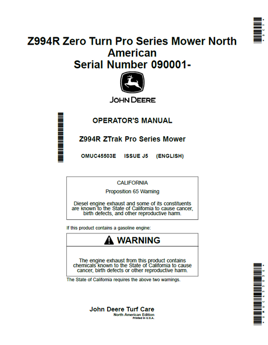 OMUC45503E - JOHN DEERE Z994R ZTRAK PRO SERIES MOWER OPERATOR MANUAL