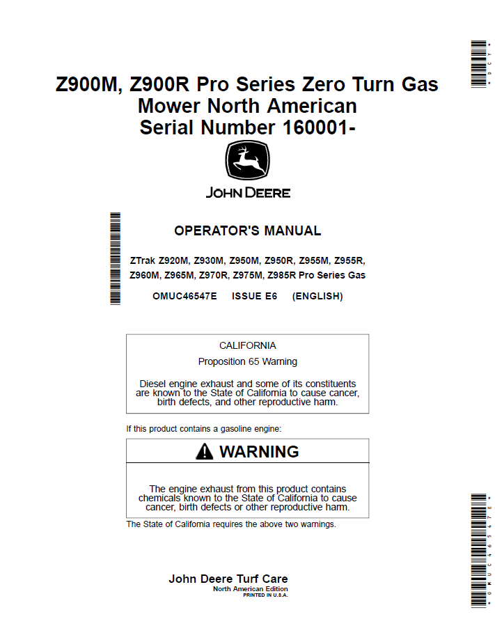 OMUC46547E John Deere Z900M & Z900R Pro Series Operator Manual PDF