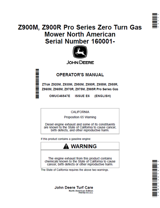 OMUC46547E John Deere Z900M & Z900R Pro Series Operator Manual PDF
