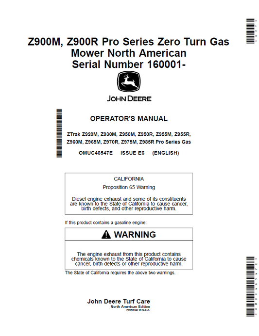 OMUC46547E John Deere ZTrak Pro Series Gas Mower Operator Manual