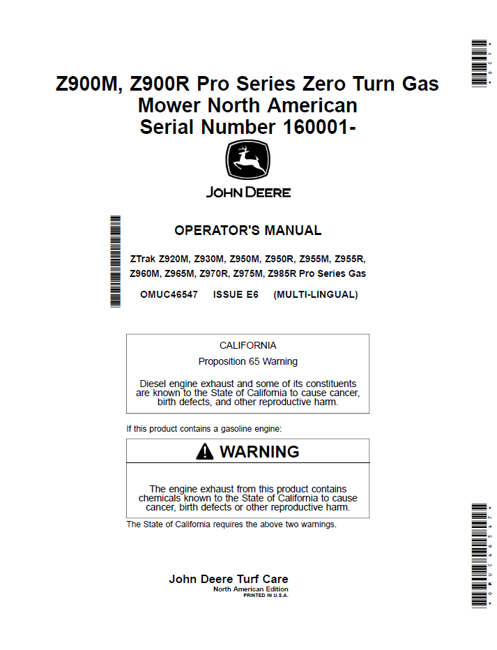 OMUC46547 John Deere ZTrak Pro Series Operator Manual