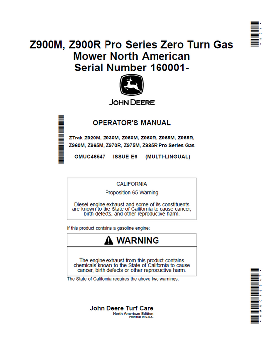 OMUC46547 John Deere ZTrak Pro Series Operator Manual