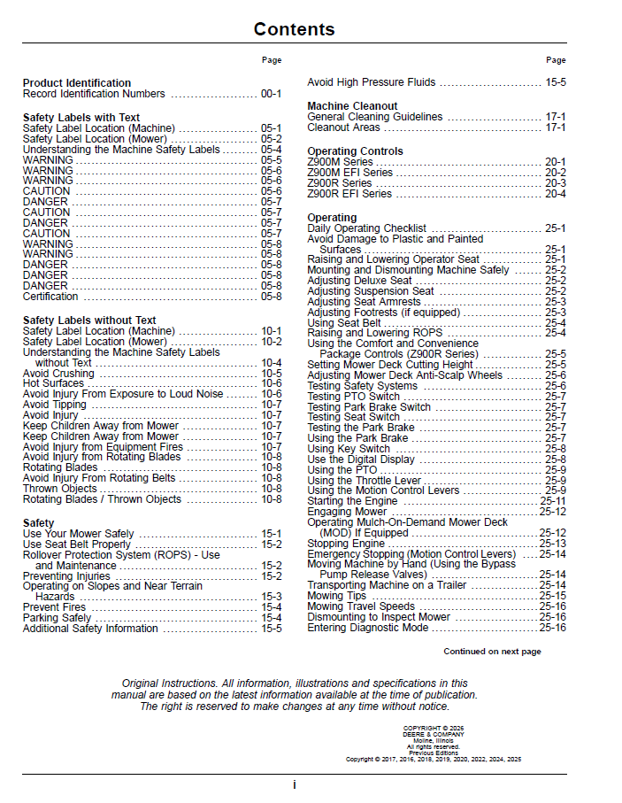OMUC46547 ZTrak Pro Series Gas Operator Manual for John Deere Z900 Series
